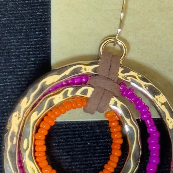 Erica Lyon Gold Pink Orange Rings Dangling Hook Earrings 2.5 inch - Picture 4 of 7